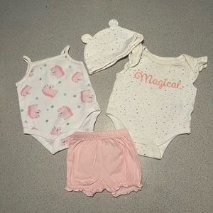 Outfit Nb 4 PCs 2 Bodysuits/Hat/Bloomers